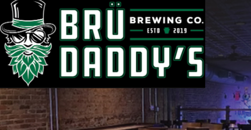 image of bar in background with graphic saying bru daddys brewing co next to their logo