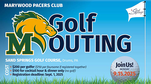 graphic for pacer golf outing with golf ball that says date of event on it